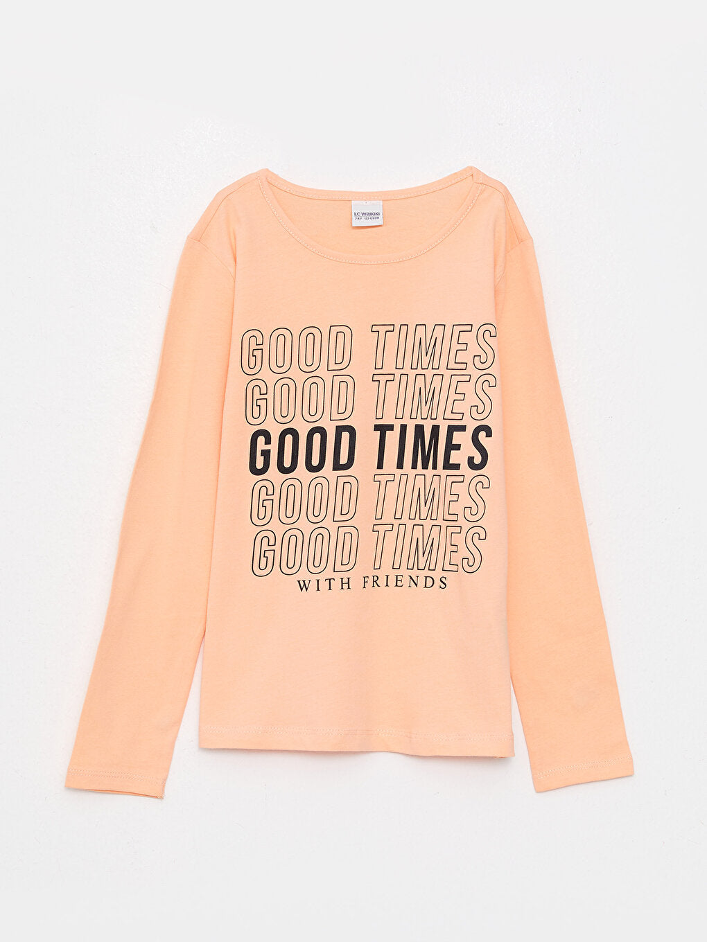 Crew Neck Printed Long Sleeve Cotton Girls' T-Shirt