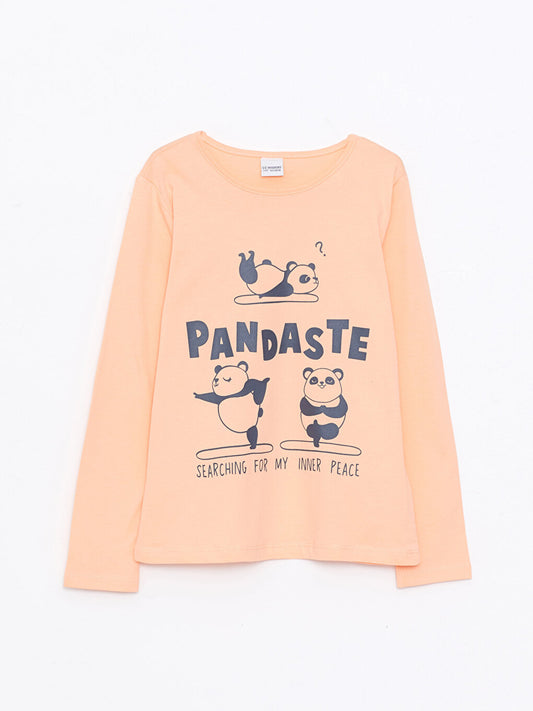 Crew Neck Printed Long Sleeve Cotton Girls' T-Shirt