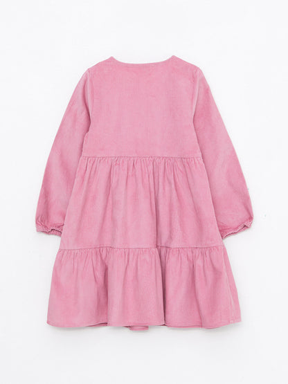 Crew Neck Basic Long Sleeve Velvet Girls Dress