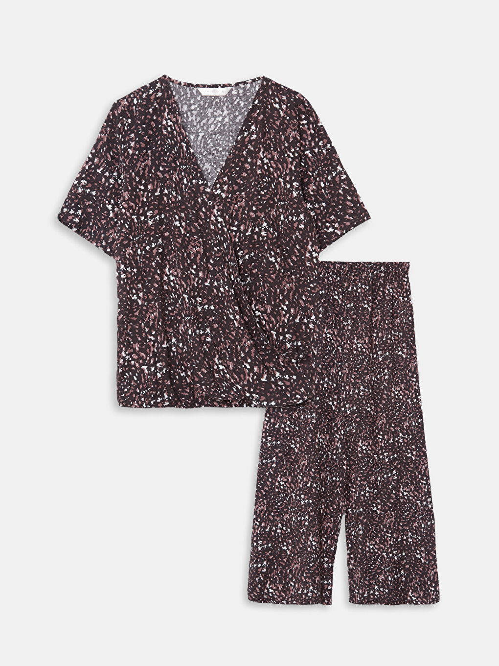 V-Neck Patterned Short Sleeve Viscose Women's Pajama Set