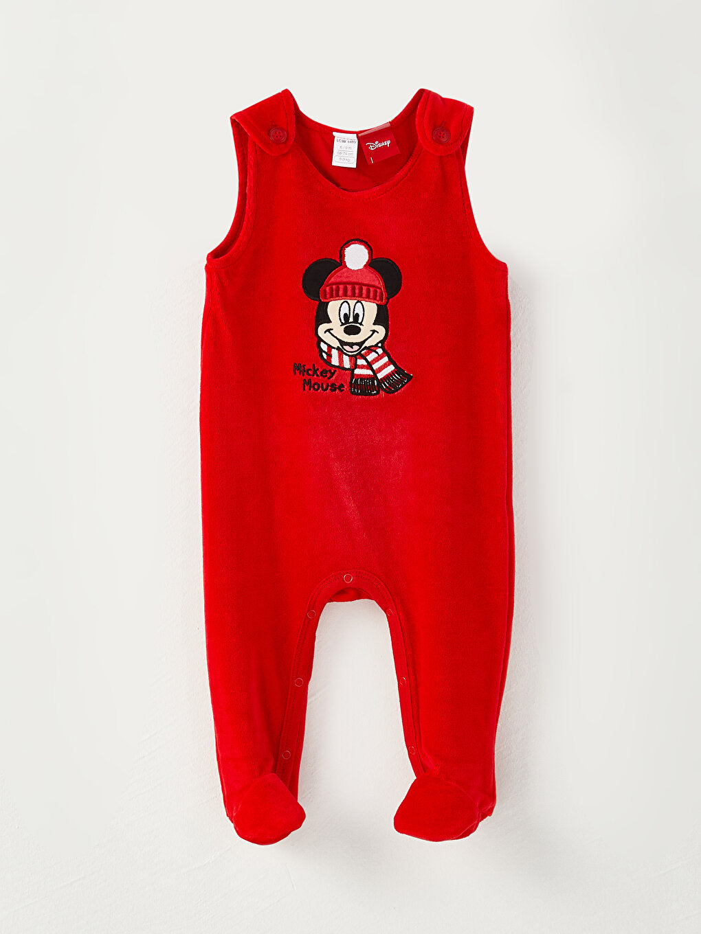 Crew Neck Long Sleeve Mickey Mouse Embroidery Detailed Baby Boy T-Shirt and Overalls 2-Piece Set