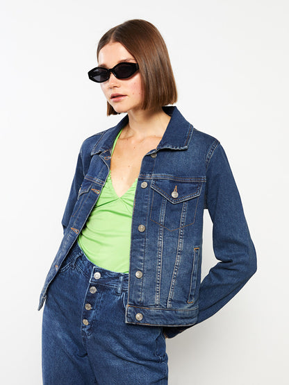 Shirt Collar Plain Long Sleeve Women's Jean Jacket