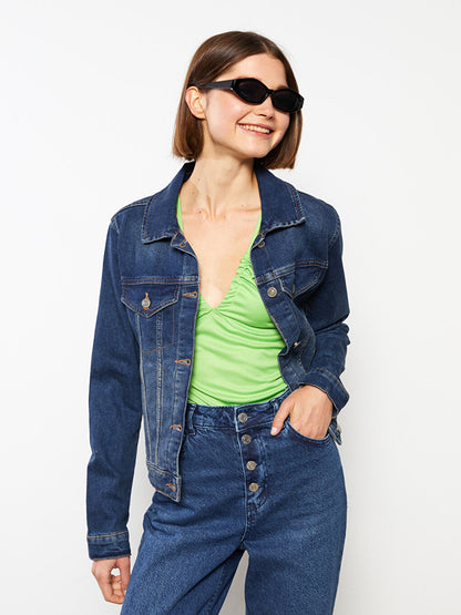 Shirt Collar Plain Long Sleeve Women's Jean Jacket