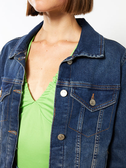 Shirt Collar Plain Long Sleeve Women's Jean Jacket