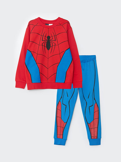 Crew Neck Spiderman Printed Long Sleeve Boy's Sweatshirt and Sweatpants