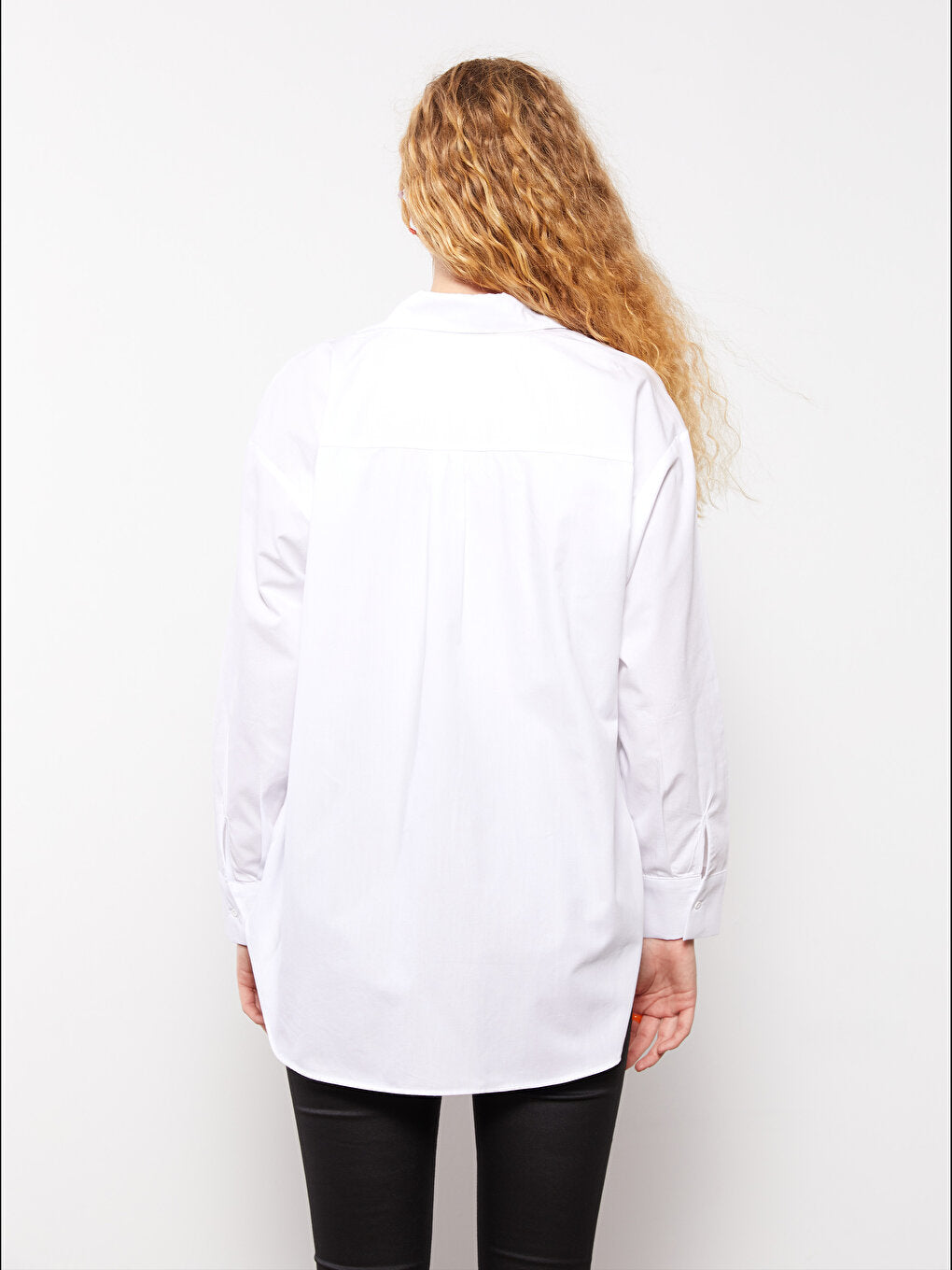 Front Button Closure Plain Long Sleeve Poplin Women's Shirt