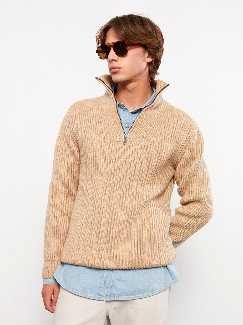 High Collar Long Sleeve Men's Knitwear Sweater