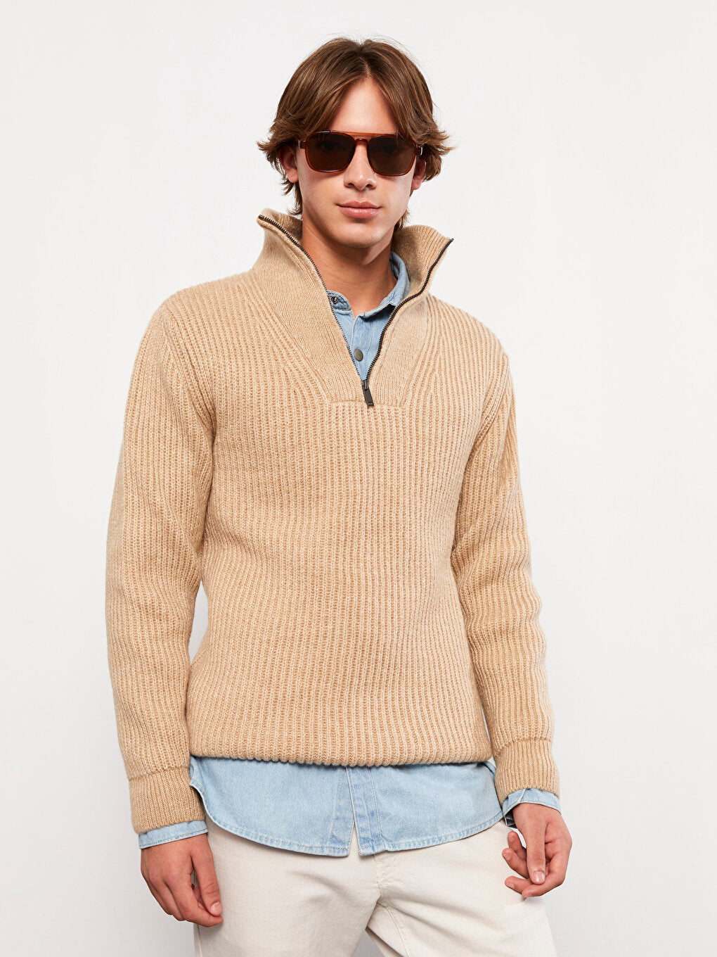 High Collar Long Sleeve Men's Knitwear Sweater