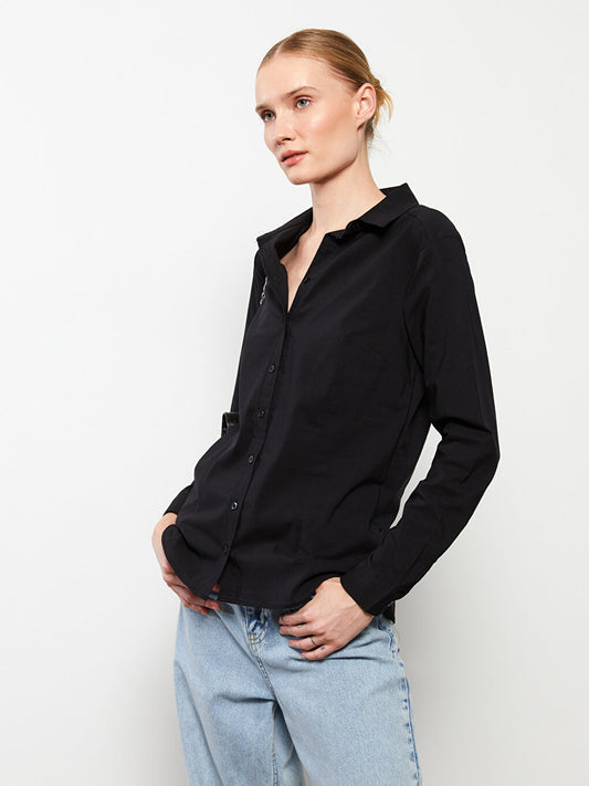 Front Button Closure Plain Poplin Women's Shirt