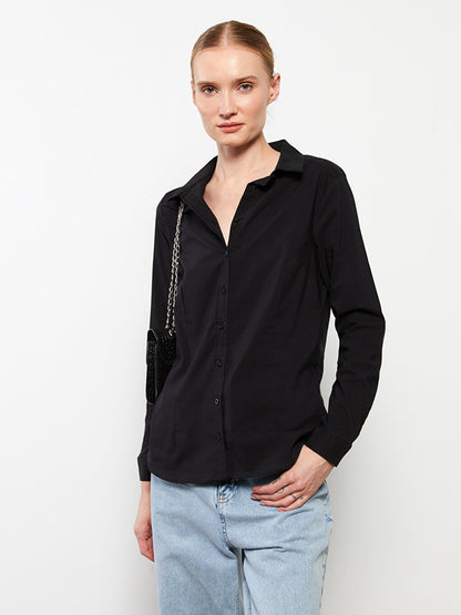 Front Button Closure Plain Poplin Women's Shirt