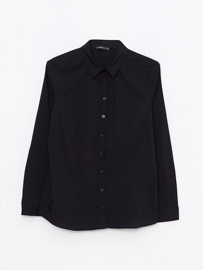 Front Button Closure Plain Poplin Women's Shirt