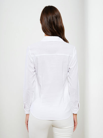 Front Button Closure Plain Poplin Women's Shirt