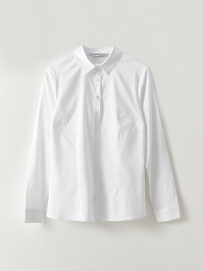 Front Button Closure Plain Poplin Women's Shirt