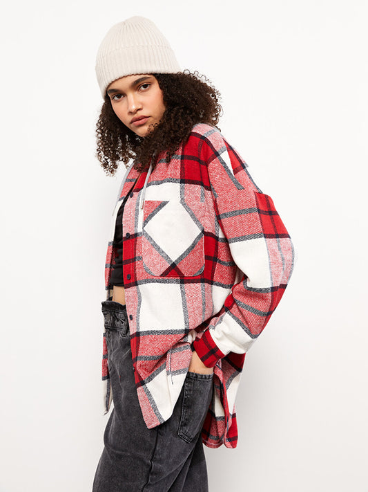 Hooded Plaid Long Sleeve Flannel Oversize Women's Lumberjack Shirt Jacket