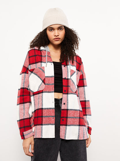 Hooded Plaid Long Sleeve Flannel Oversize Women's Lumberjack Shirt Jacket