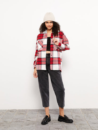 Hooded Plaid Long Sleeve Flannel Oversize Women's Lumberjack Shirt Jacket