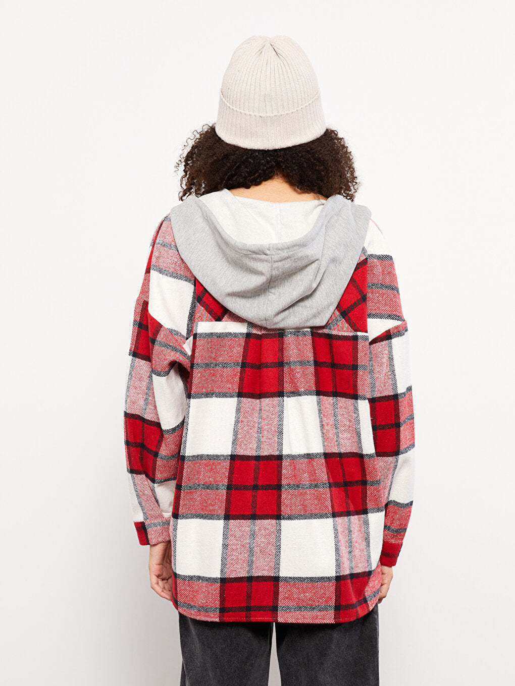 Hooded Plaid Long Sleeve Flannel Oversize Women's Lumberjack Shirt Jacket