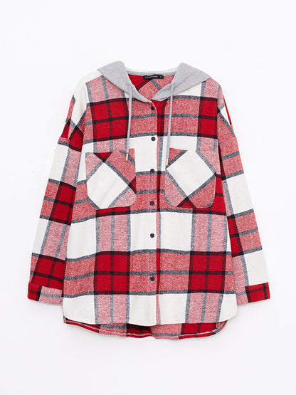 Hooded Plaid Long Sleeve Flannel Oversize Women's Lumberjack Shirt Jacket