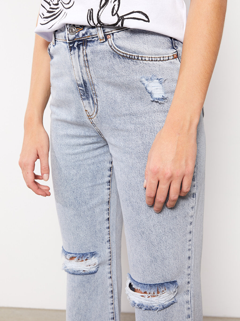 High Waist Straight Fit Women's Jean Trousers with Pocket Detail