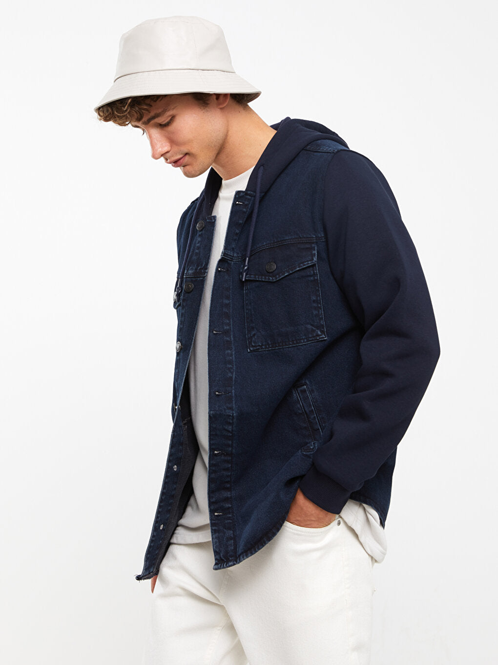 Standard Fit Hooded Men's Jean Jacket