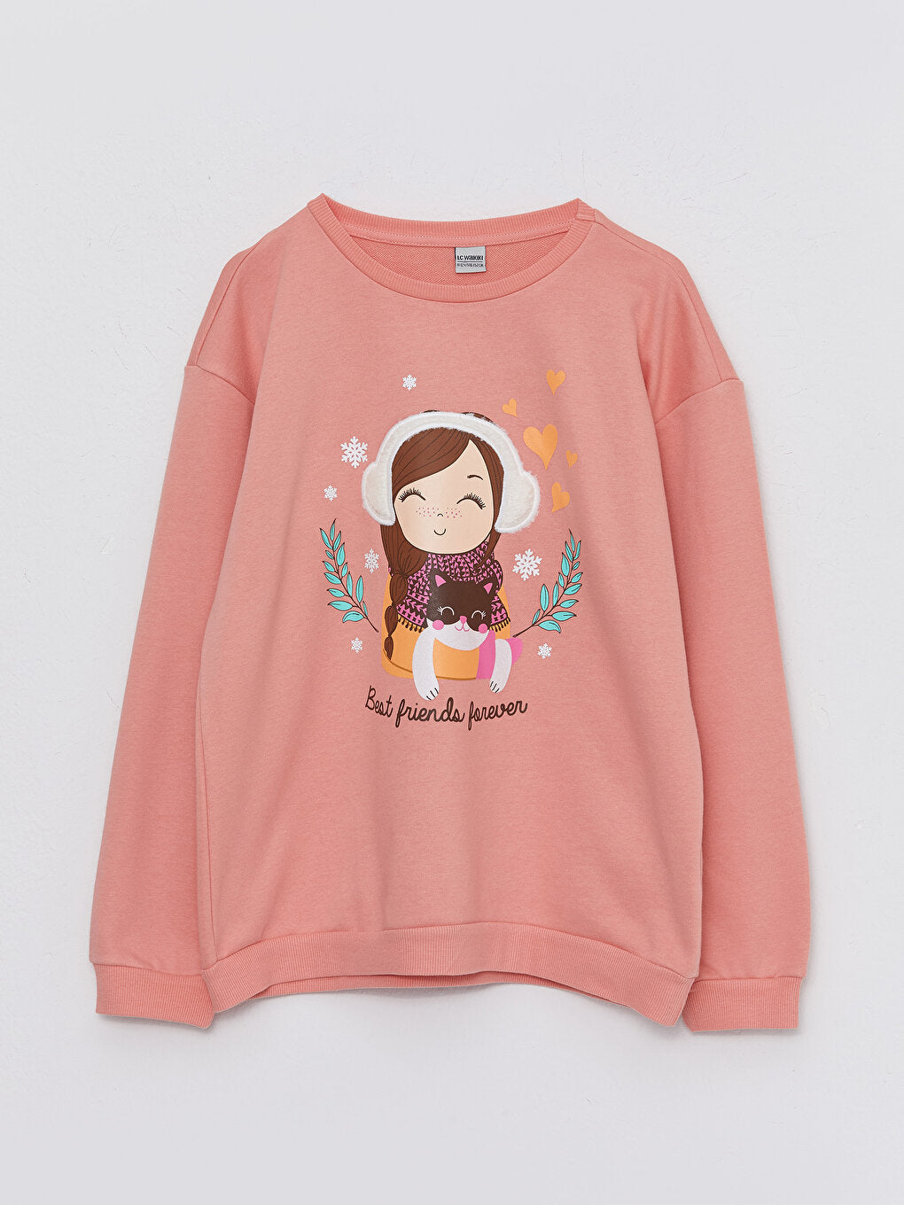 Crew Neck Printed Long Sleeve Girl's Sweatshirt and Tights