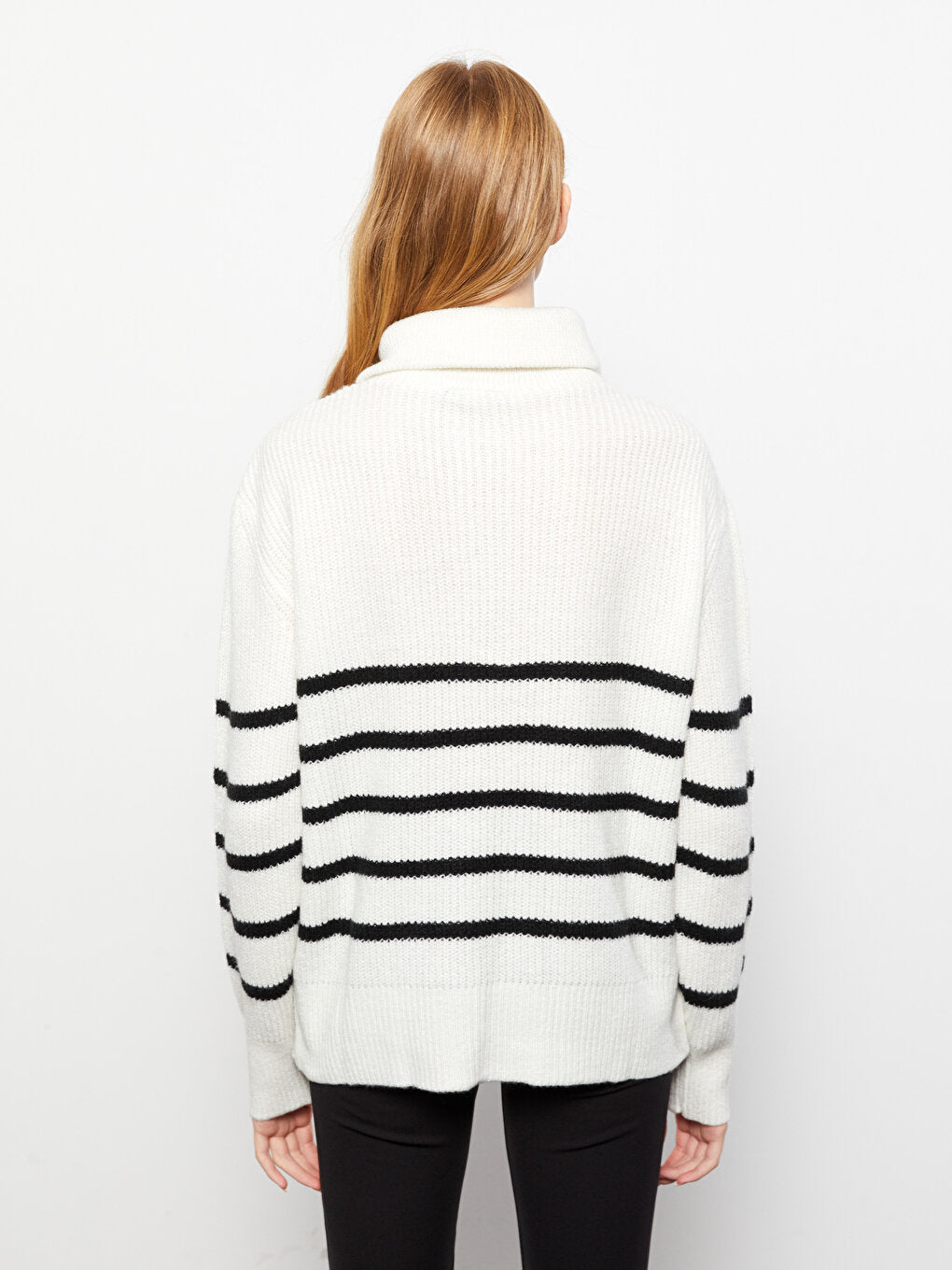 Polo Neck Striped Long Sleeve Women's Knitwear Sweater