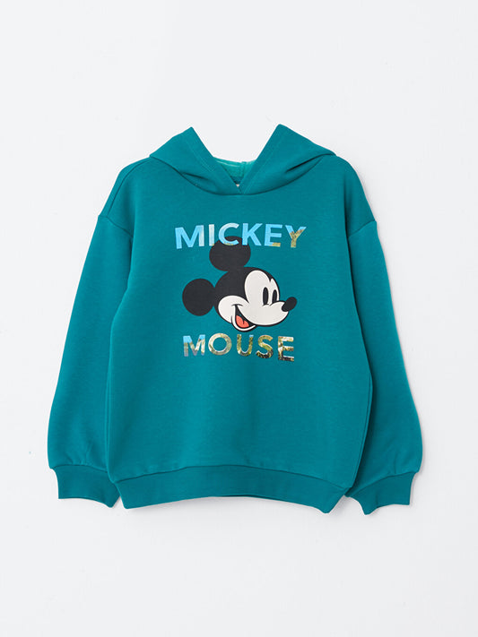 Hooded Mickey Mouse Printed Long Sleeve Girl's Sweatshirt