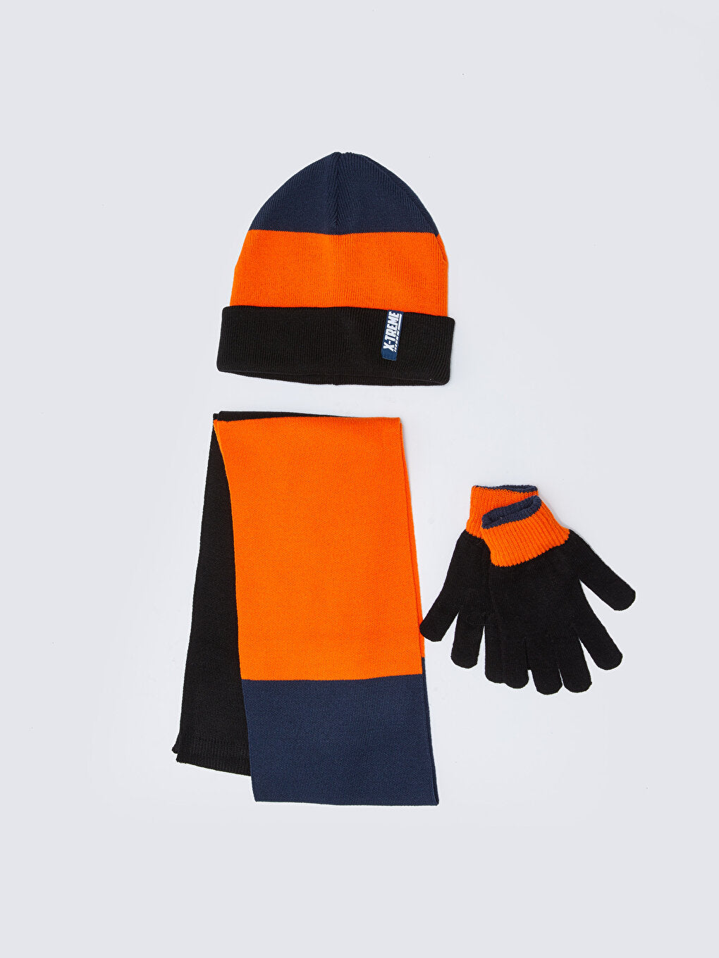 Color Blocked Boy's Scarf, Beret and Gloves Set