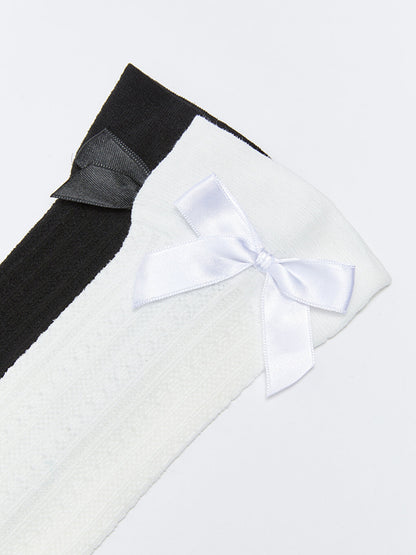 Girls' Knee-Cuff Socks with Bow Detail, 2-pack