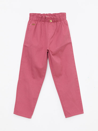 Girls' Gabardine Trousers with Elastic Waist