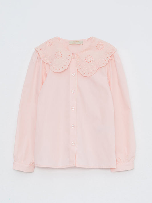 Baby Collar Basic Long Sleeve Poplin Girl's Shirt