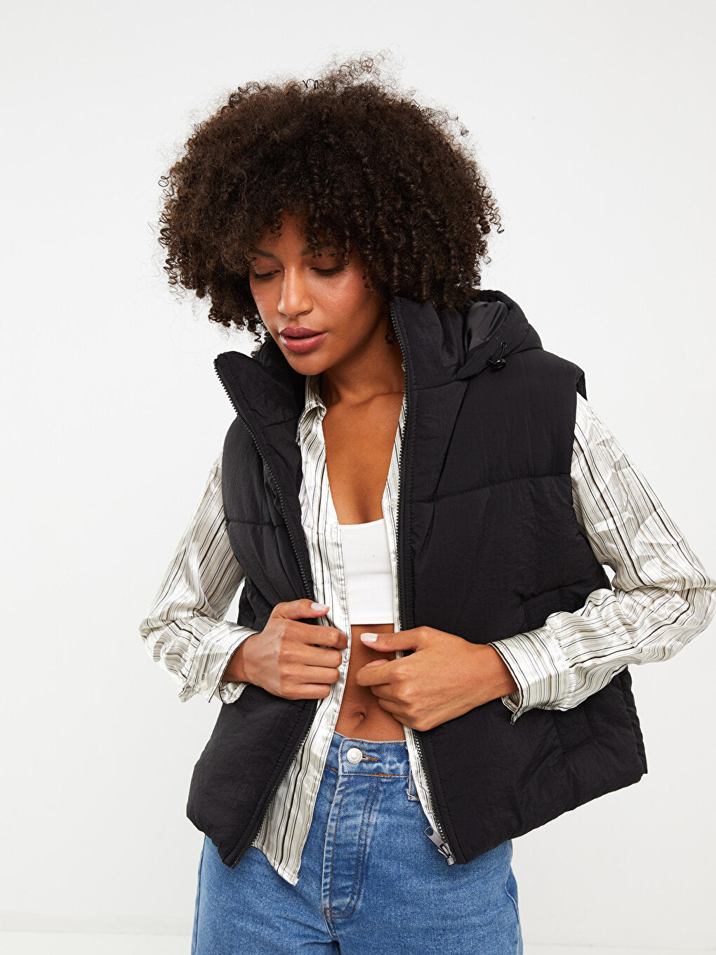 Women's Hooded Plain Puffer Vest