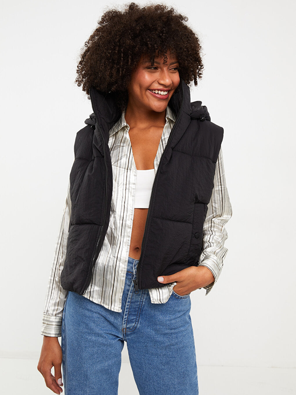 Women's Hooded Plain Puffer Vest