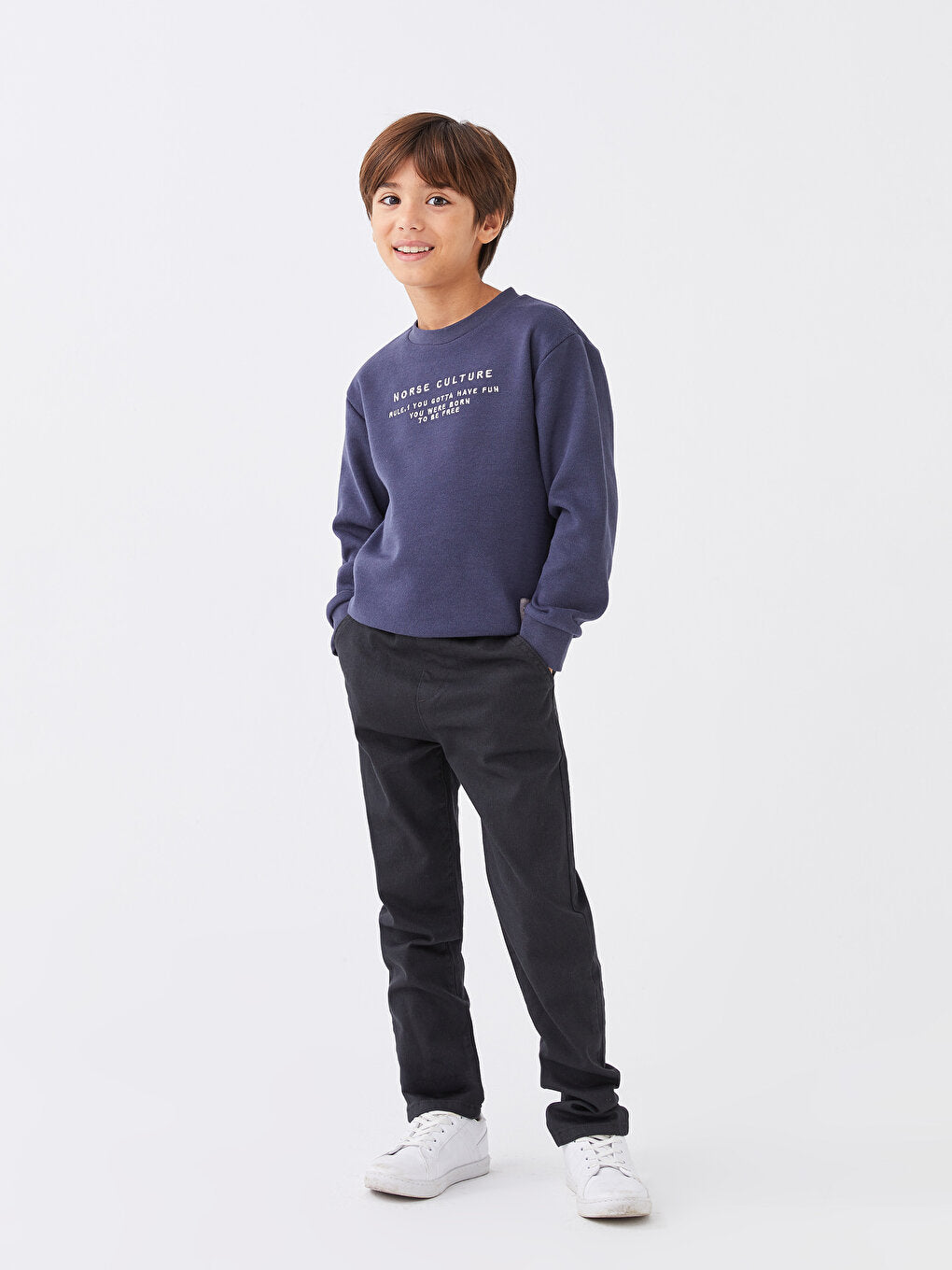 Basic Gabardine Boy's Trousers with Elastic Waist