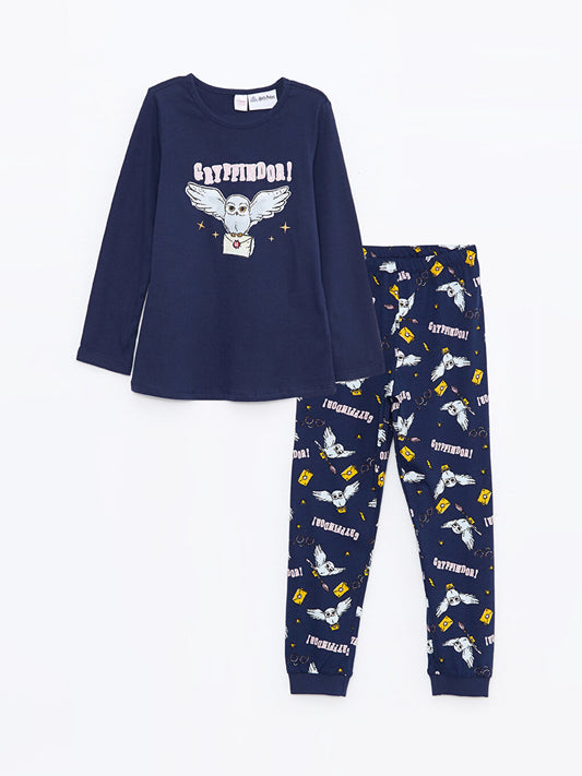 Crew Neck Harry Potter Printed Long Sleeve Girl's Pajama Set