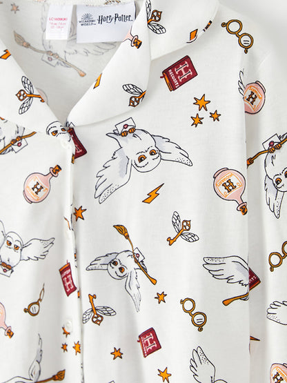 Shirt Collar Harry Potter Patterned Long Sleeve Girls Pajama Set