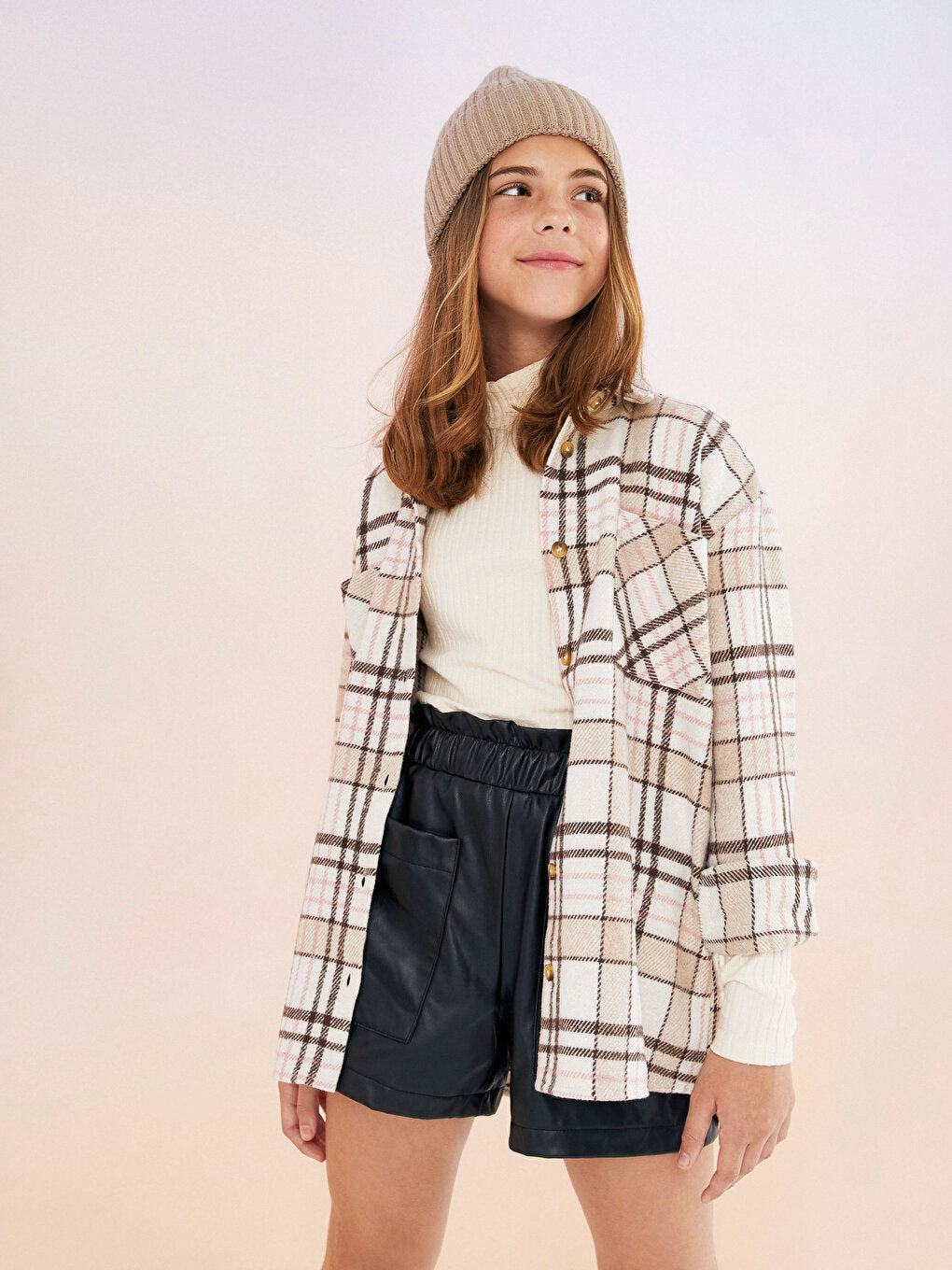 Plaid Long Sleeve Girls Shirt Jacket