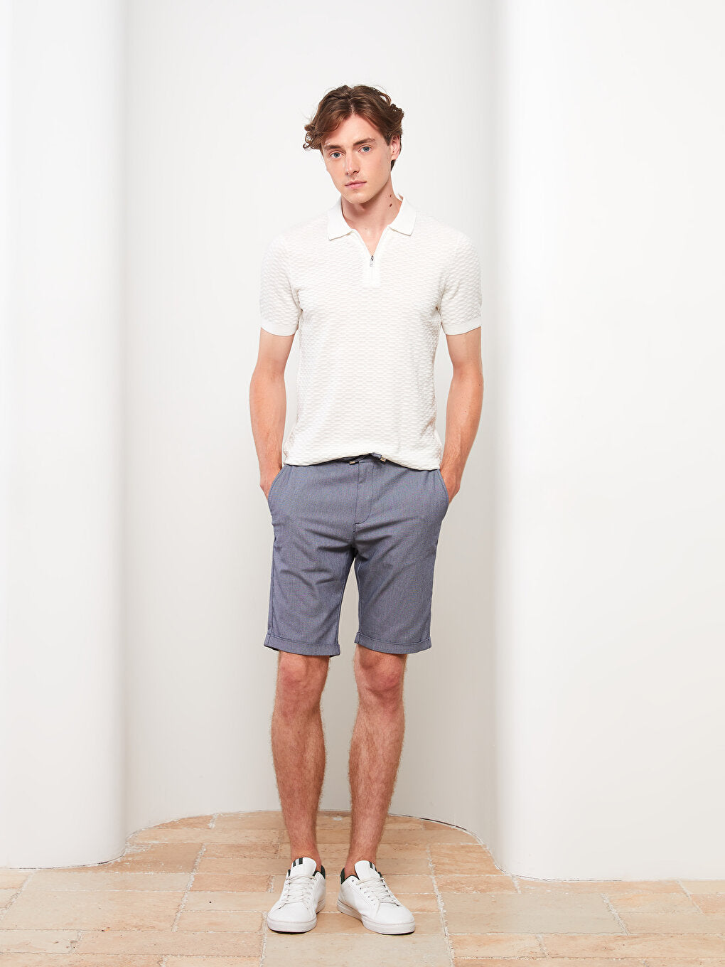 Slim Fit Men's Shorts with Waist Tie Detail