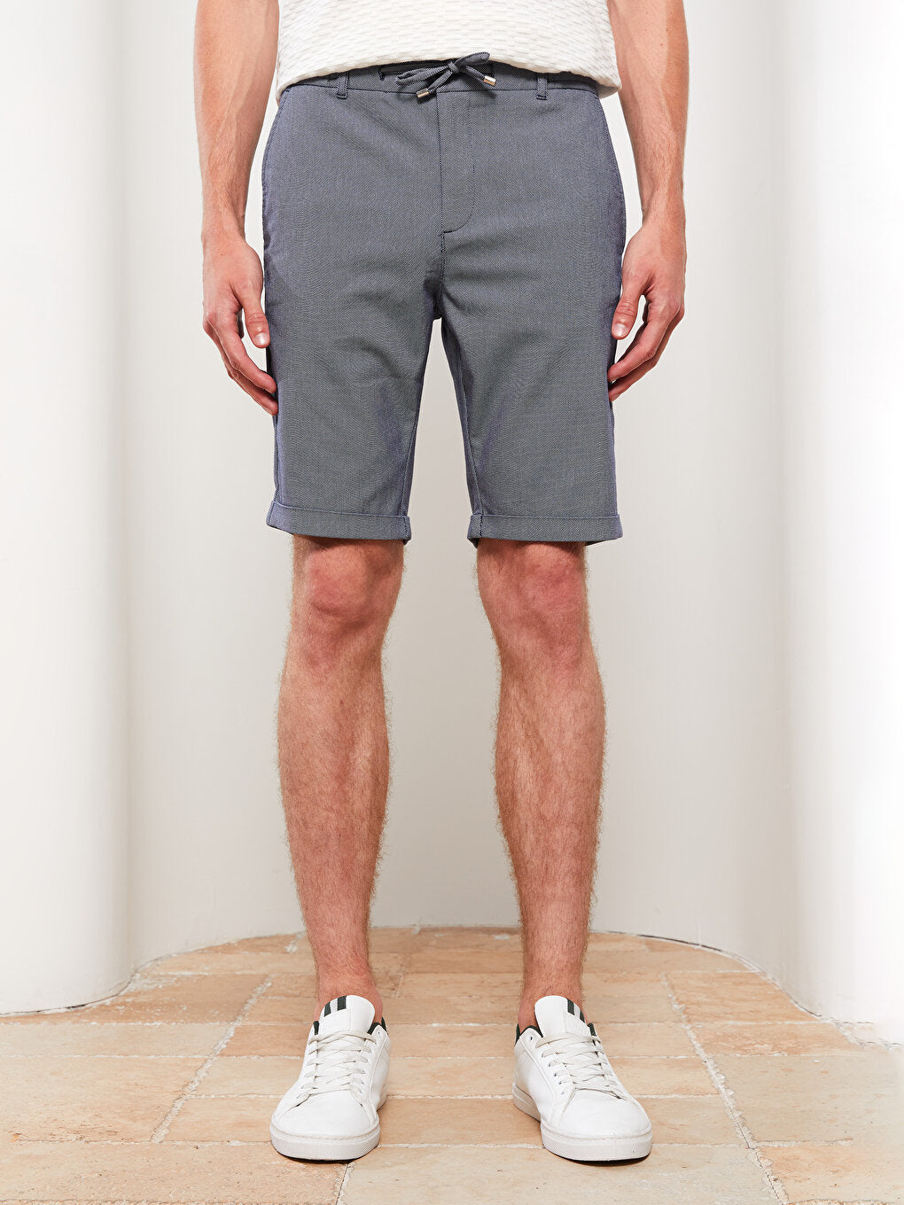 Slim Fit Men's Shorts with Waist Tie Detail