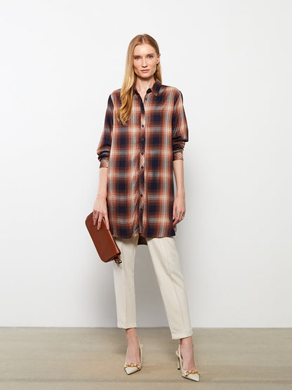 Plaid Long Sleeve Viscose Women's Shirt Tunic