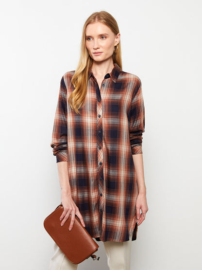 Plaid Long Sleeve Viscose Women's Shirt Tunic