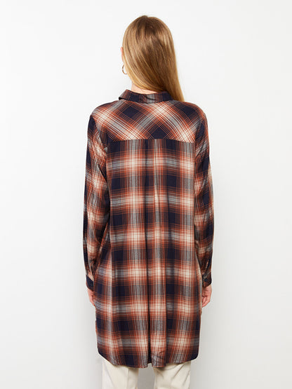 Plaid Long Sleeve Viscose Women's Shirt Tunic