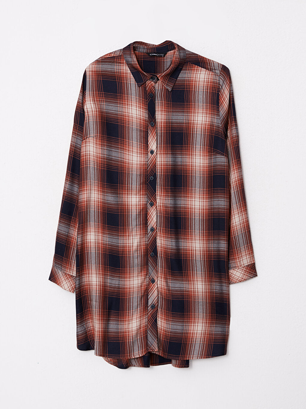 Plaid Long Sleeve Viscose Women's Shirt Tunic