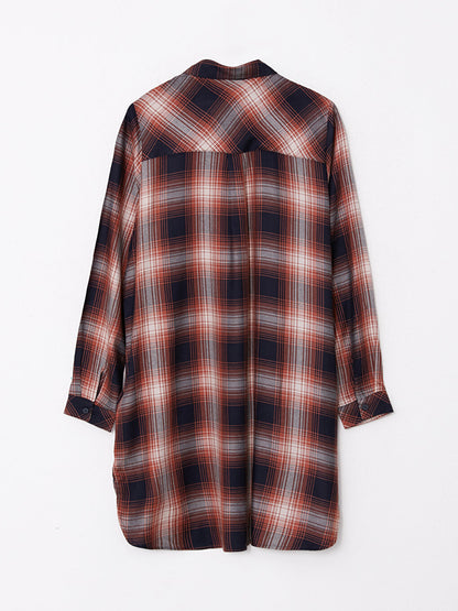 Plaid Long Sleeve Viscose Women's Shirt Tunic