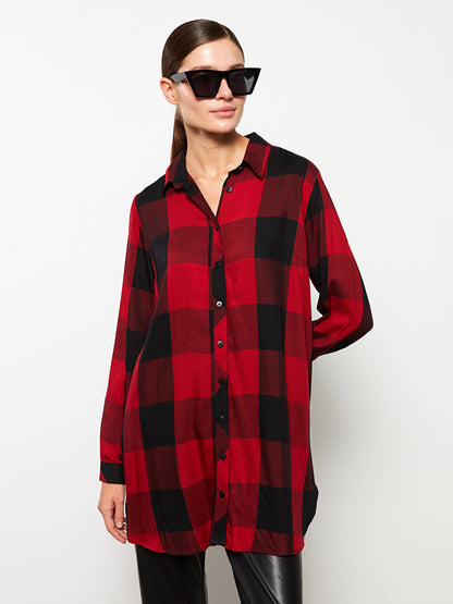 Plaid Long Sleeve Viscose Women's Shirt Tunic