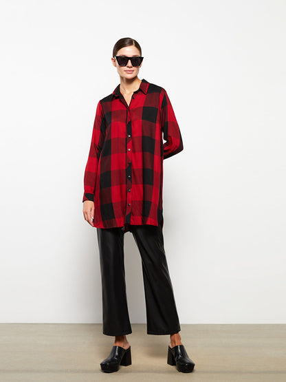 Plaid Long Sleeve Viscose Women's Shirt Tunic