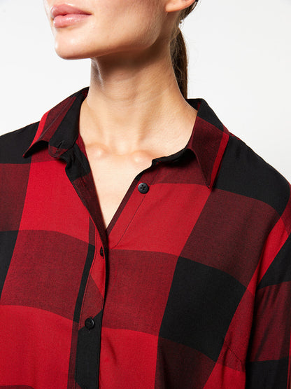 Plaid Long Sleeve Viscose Women's Shirt Tunic