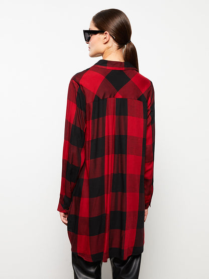 Plaid Long Sleeve Viscose Women's Shirt Tunic