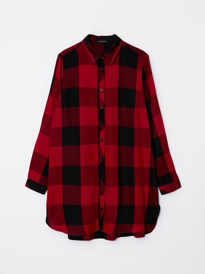 Plaid Long Sleeve Viscose Women's Shirt Tunic