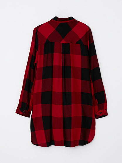 Plaid Long Sleeve Viscose Women's Shirt Tunic